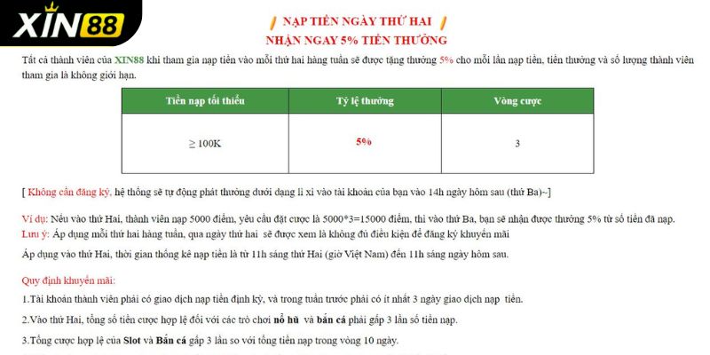 Nạp tiền thứ 2, nhận ngay 5% tiền thưởng